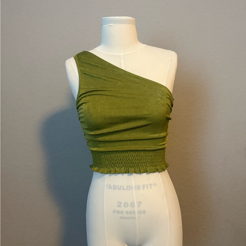Princess Polly One-Shoulder Green Crop Top